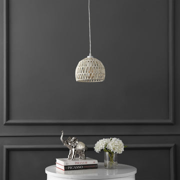 Campana 20" Bohemian Modern Woven Rattan/Iron LED Pendant